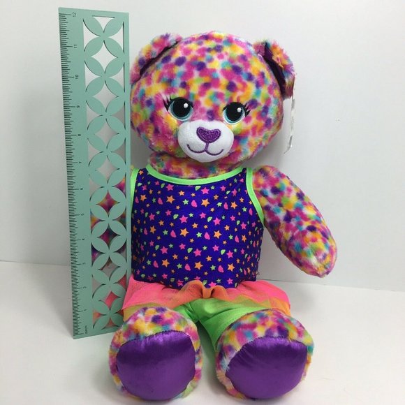 Build A Bear Plush Kitty Cat 16" Rainbow Confetti Leopard Neon 80's Outfit BAB - Picture 12 of 12